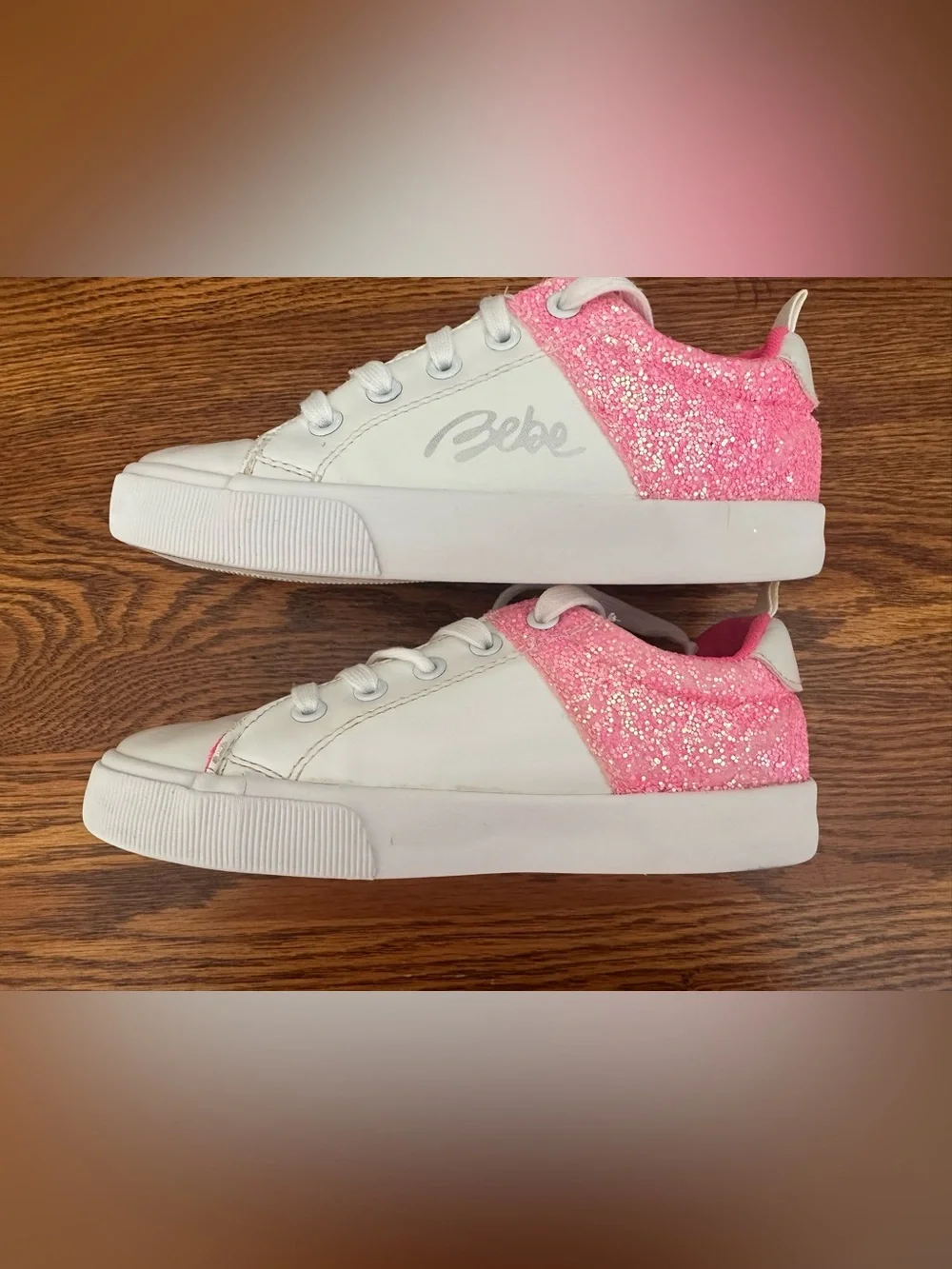 Bebe Kids White Pink Tennis Shoes Sneakers